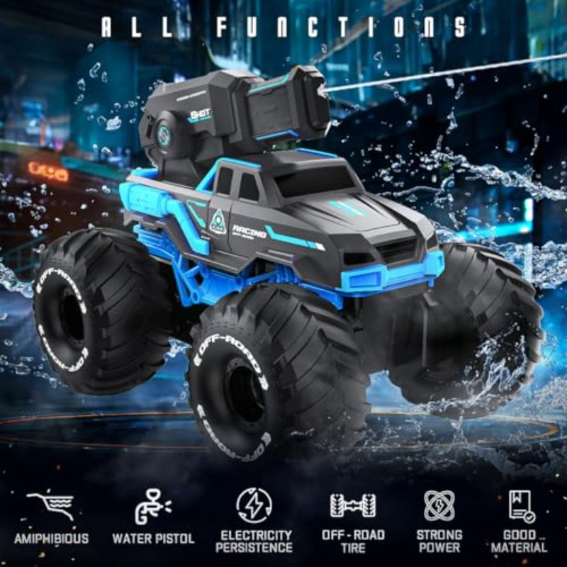 BEZGAR 1:16 Monster Truck Remote Control Car Amphibious RC OffRoad Pickup Boat with Shooting Splash 2.4GHz 4WD Waterproof Allterrian Pool Toy Vehicles Summer Gifts for Boys Girls Age 612