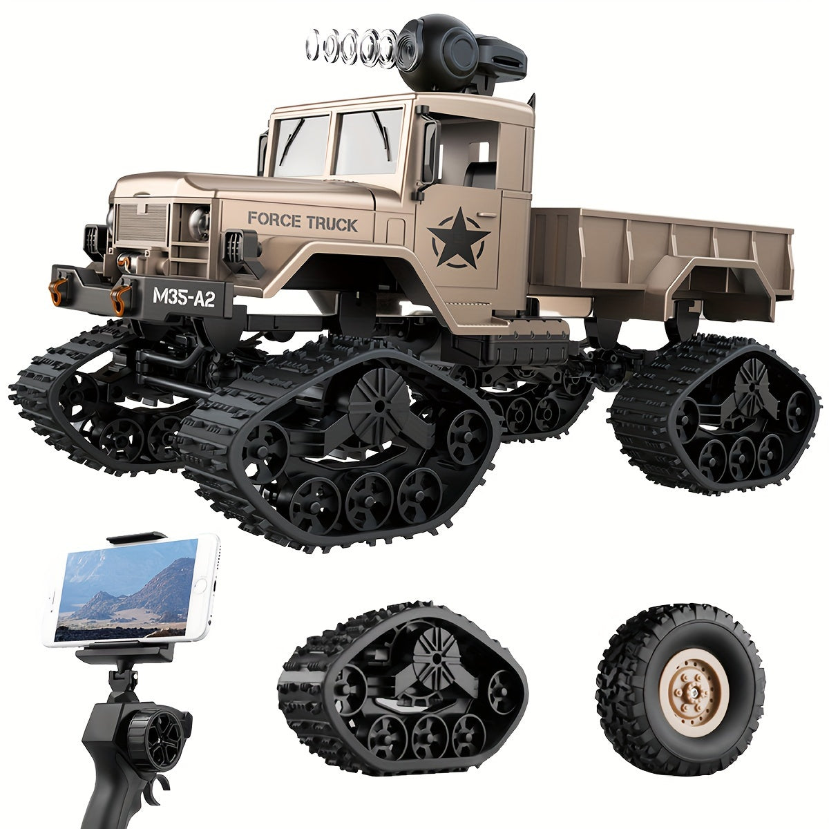 RC Hobby Toys Military Truck Off-Road Sport Cars 4WD 2.4Ghz All Terrain Vehicle with Wi-Fi HD Camera Gifts for Kids And Adults, Rc Car Racing, Rugged Design, Dynamic Styling, Lightweight Construction, Battery, Remote Control Car, Hobbyist Collectors, Outd