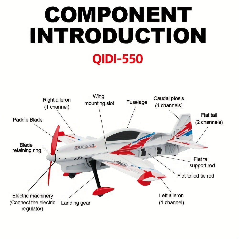 JIKEFUN-QIDI 550 6CH RC Planes Brushless Motor Remote Control Aircraft One-Key Hanging Stunt Airplane RC Glider Toys for Beginner And Experienced with Two Batteries