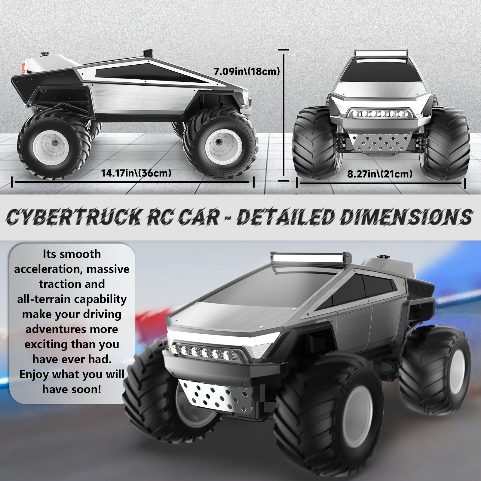 All Terrain RC Car And Truck Toy, 2, 4GHz 4WD Remote Control Off-Road Buggy With LED Lights, Music And Great Grip Big Wheels For Kids 6+ Years, Best Gift For Birthday, Christmas And Halloween