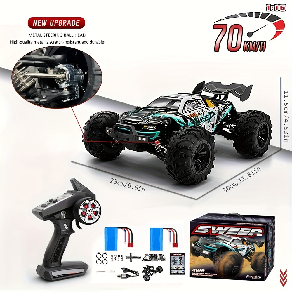 1\u002F16 4WD 70KM\u002Fh 2.4G RC Car Brushless Motor Remote Control Racing Cars 4x4 Drift Off Road Vehicle Toys for Children with 2 Batteries, Outdoor Play, Drift Racing, Rugged Look, Sporty Design, Sturdy Construction, Lightweight Car, Fast Rc Vehicle,