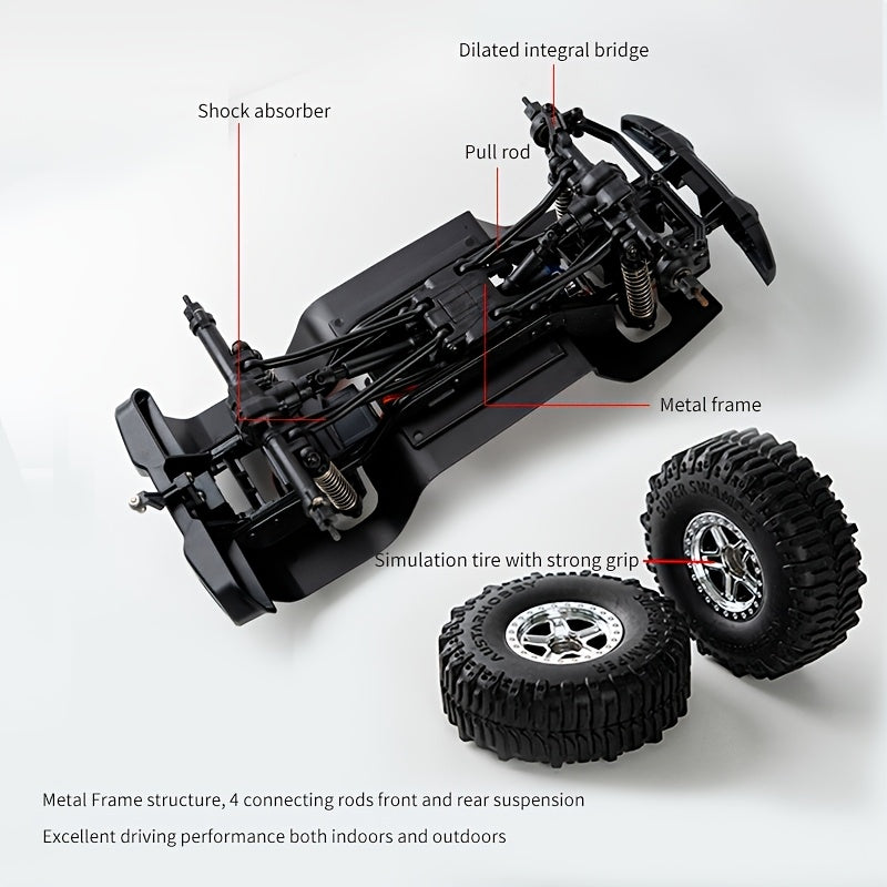 1\u002F18 Full Scale RC Rock Crawler RC Truck 4x4 Off Road Remote Control Car 3 Speed Adjustment 370 Brushed Motor with Led Light Hobby Toy for Adult 12km\u002Fh