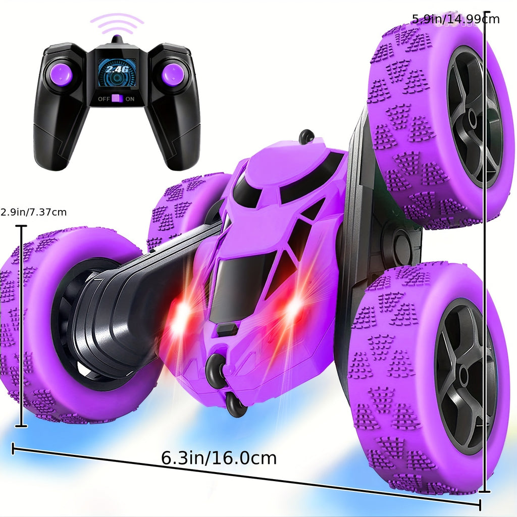 Remote Control Car Stunt RC Cars, 90 Min Playtime, 2.4Ghz Double Sided 360° Rotating RC Crawler With Headlights, 4WD Off Road Drift RC Race Car Toy For Boys And Girls Aged 6-12 Purple