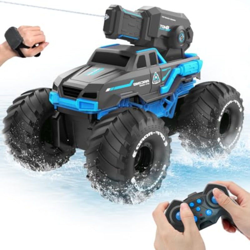 BEZGAR 1:16 Monster Truck Remote Control Car Amphibious RC OffRoad Pickup Boat with Shooting Splash 2.4GHz 4WD Waterproof Allterrian Pool Toy Vehicles Summer Gifts for Boys Girls Age 612