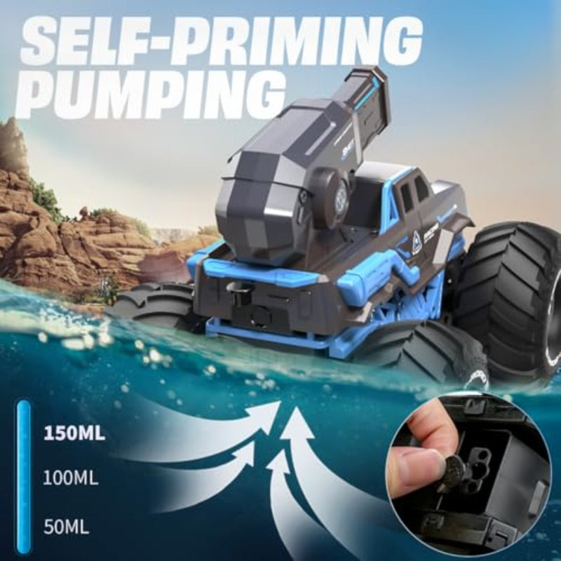 BEZGAR 1:16 Monster Truck Remote Control Car Amphibious RC OffRoad Pickup Boat with Shooting Splash 2.4GHz 4WD Waterproof Allterrian Pool Toy Vehicles Summer Gifts for Boys Girls Age 612