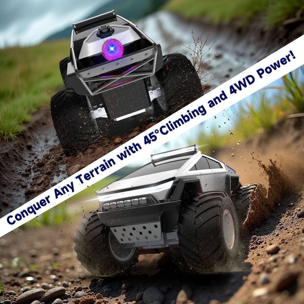 All Terrain RC Car And Truck Toy, 2, 4GHz 4WD Remote Control Off-Road Buggy With LED Lights, Music And Great Grip Big Wheels For Kids 6+ Years, Best Gift For Birthday, Christmas And Halloween