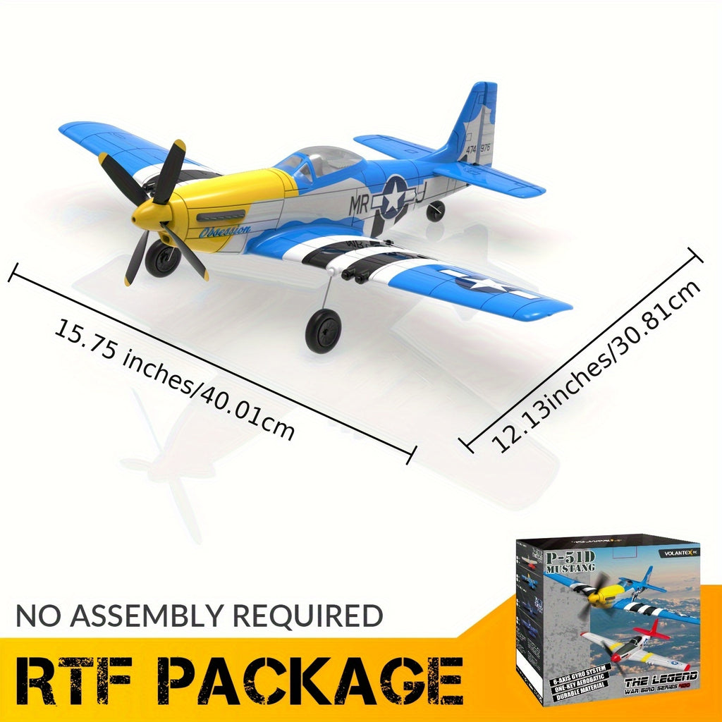 VOLANTEXRC RC Plane 4 Channel P51D Mustang Remote Control Airplane Fighter RTF With 6-Axis Gyro 3 Modes Easy To Fly 2.4GHz Radio Controlled Aircraft For Beginners, Boys & Adults (Blue)