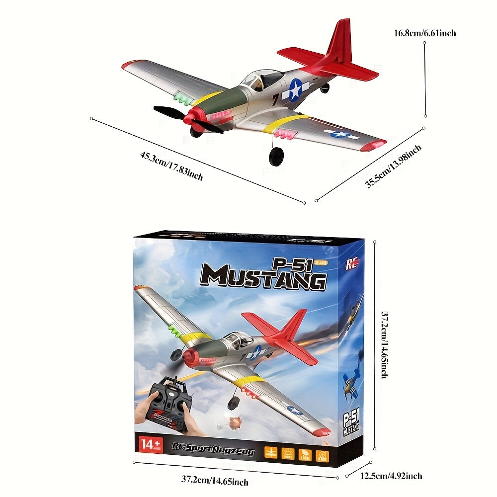JIKEFUN-BM26 P51 Mustang RC Plane 4 Channel Remote Control Airplane Fighter RTF With 6-Axis Gyro 3D Modes Lighting Aerobatics 2.4GHz Radio Controlled Aircraft For Beginners