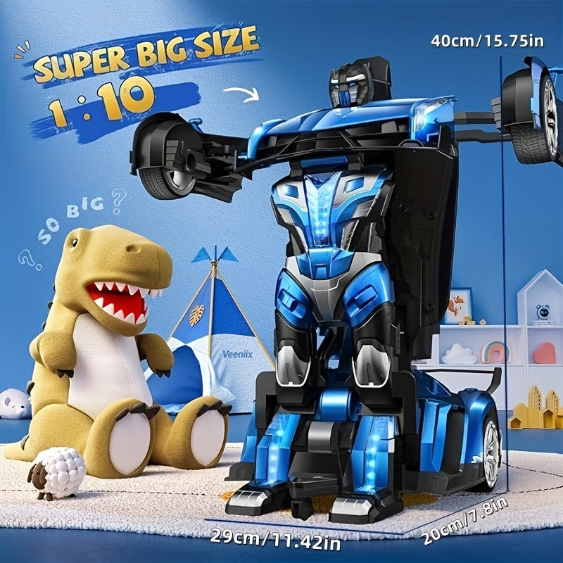 Transformer RC Car, 1:10 Super Large Size Toy Car Rechargeable Battery Can Be Used for 60 Minutes, Transforming Robot, 2.4GHz Gesture Sensing Single Button Transforming, The Perfect Toy Christmas Gift