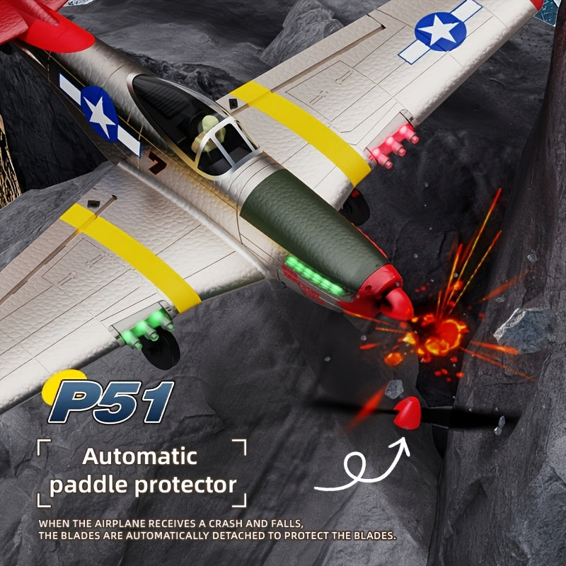 JIKEFUN-BM26 P51 Mustang RC Plane 4 Channel Remote Control Airplane Fighter RTF With 6-Axis Gyro 3D Modes Lighting Aerobatics 2.4GHz Radio Controlled Aircraft For Beginners