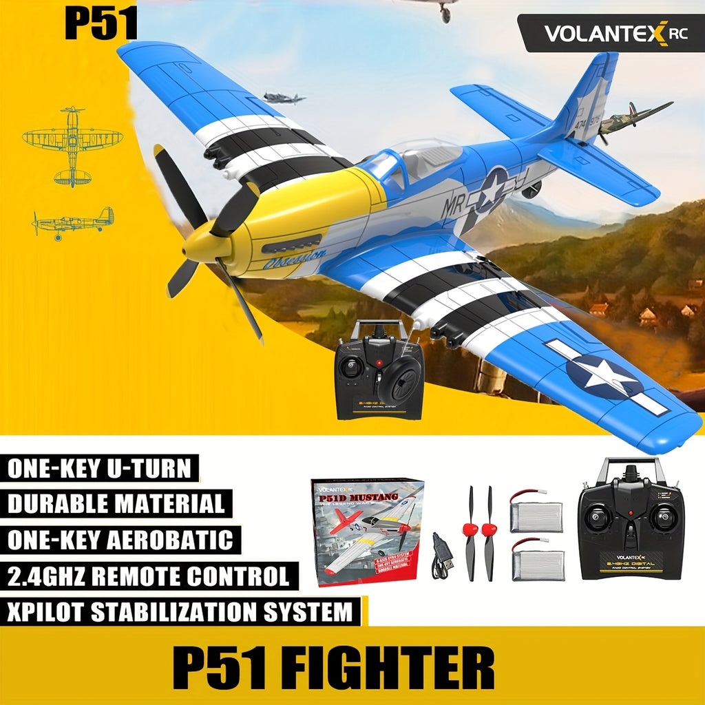 VOLANTEXRC RC Plane 2.4Ghz 4CH RC Airplane Ready to Fly P51 Mustang WWII Remote Control Plane for Beginners with Xpilot Stabilization System One Key Aerobatic (761-5 RTF)