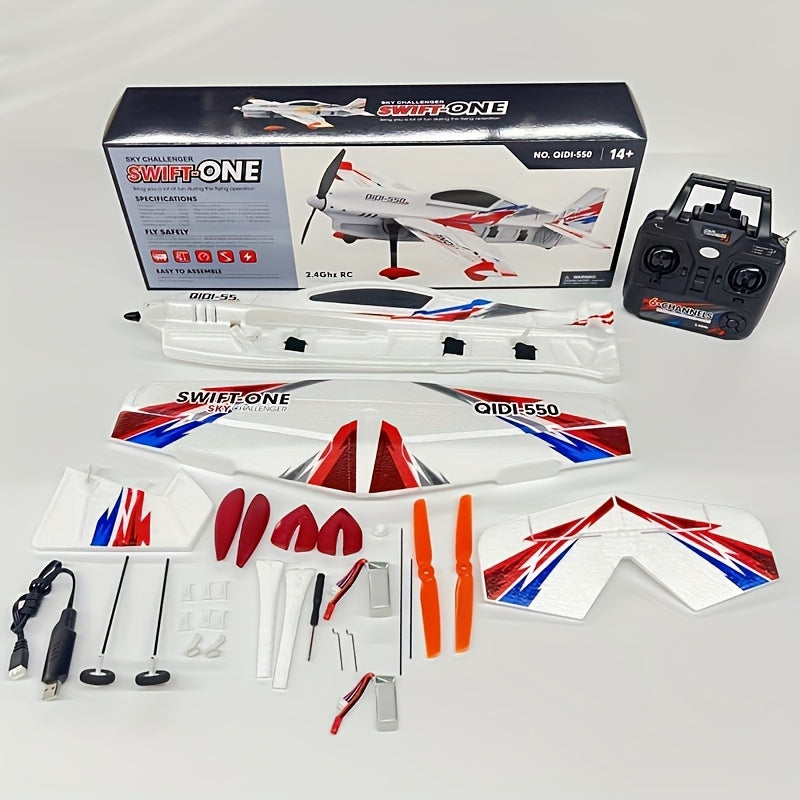 JIKEFUN-QIDI 550 6CH RC Planes Brushless Motor Remote Control Aircraft One-Key Hanging Stunt Airplane RC Glider Toys for Beginner And Experienced with Two Batteries