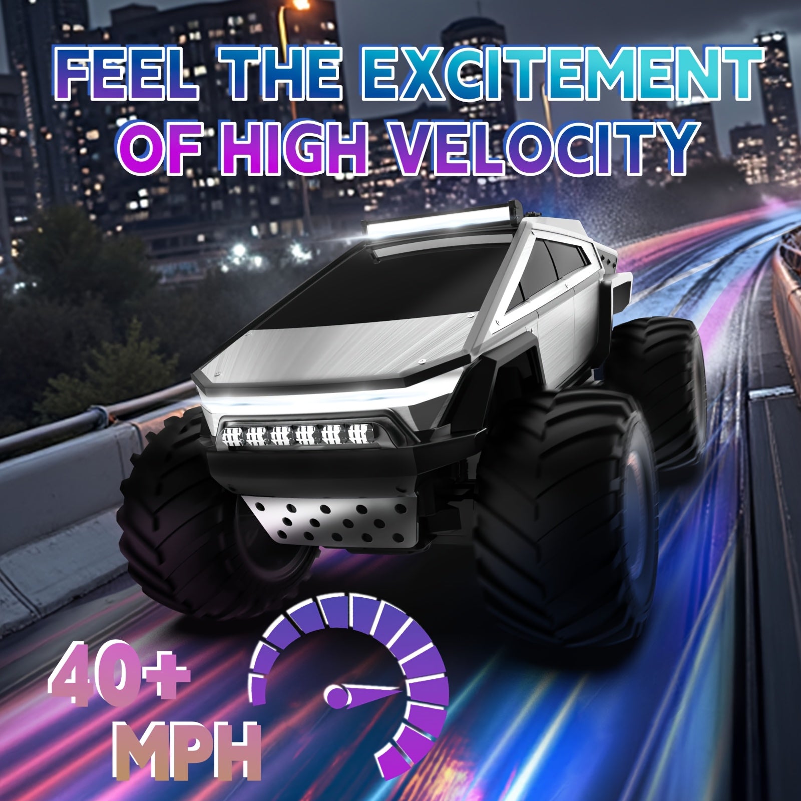 Monster Truck Toy 4WD Off Road RC Monster Truck Toy with LED Lights And Music | 2.4GHz Remote Control Truck for All Terrain - Kids Gifts for Boys\u002FGirls Age 6+, Easter Gifts