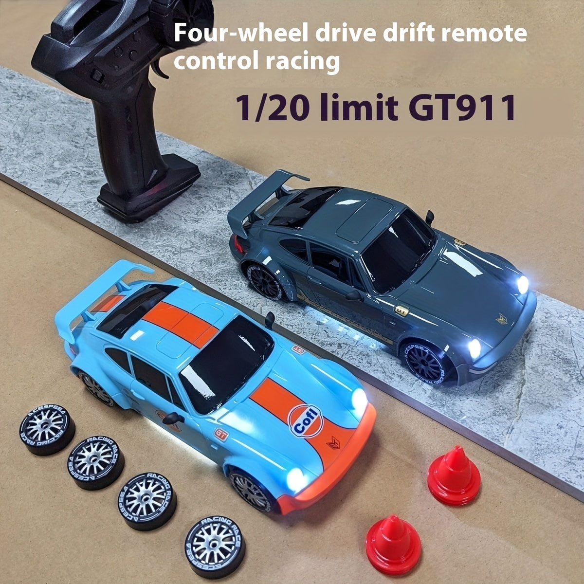 1:20 Scale 2.4G High-speed Racing Car, 20Km\u002FH High-speed Off-road Drift Car, 4WD RC Drift Car With Drift Tires, Road Barriers And LED Lights, Ideal Birthday Or Holiday Gifts For Boys And Girls