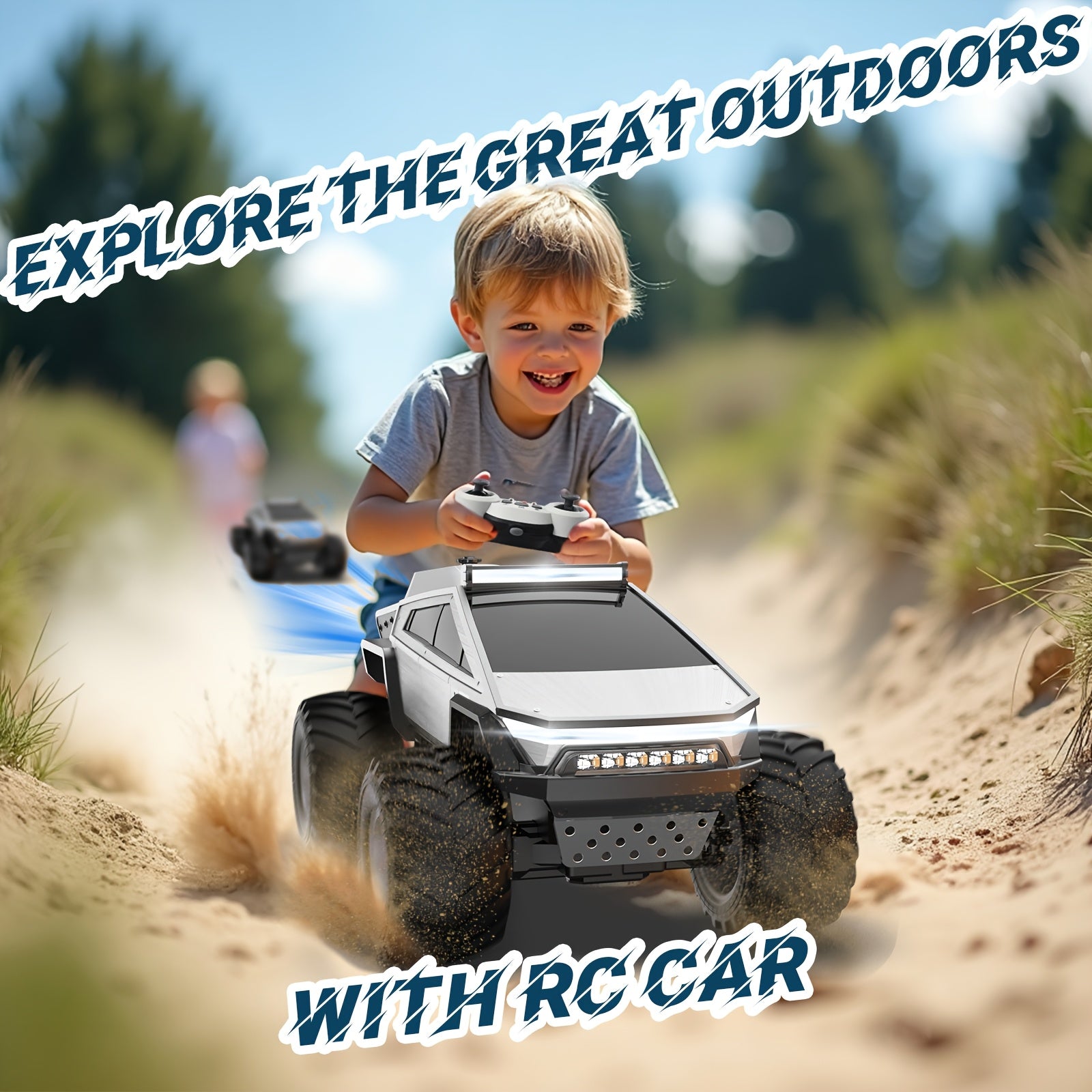 Truck Toy, Remote Control Car 4WD Off-Road, All-Terrain Remote Truck with LED Lights and Music Monster Truck Toy 2.4GHz Vehicle Gift for Boys\u002FGirls Over