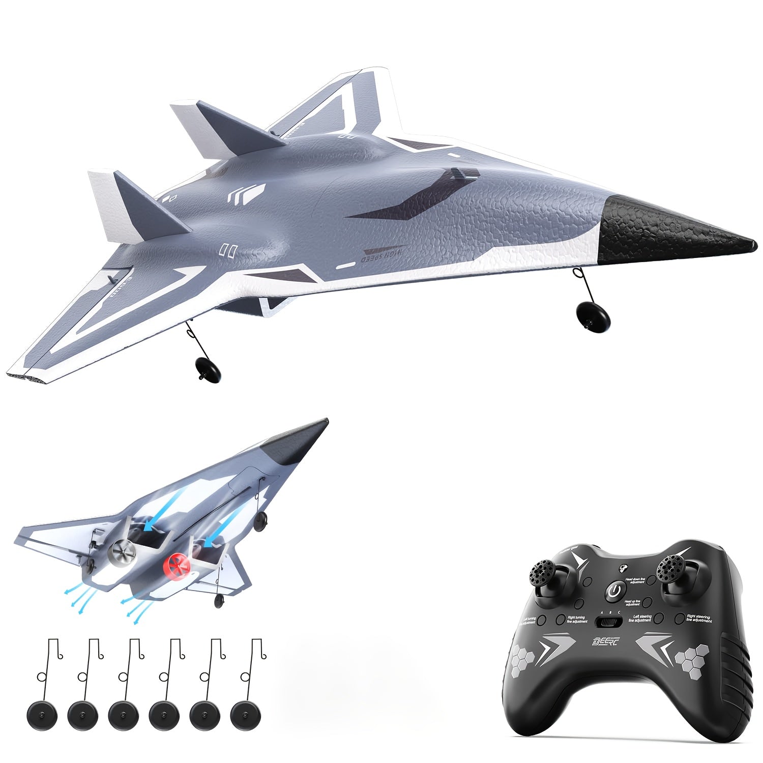 DEERC RC Plane DEERC 4CH Remote Control Jet with Twin Ducted Fans, 3 Flight Modes, 2 Brushed Motors, 2.4GHz RTF Glider for Advanced Players & Model Collector