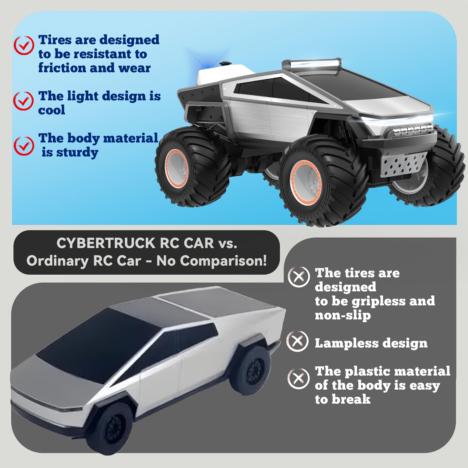 All Terrain RC Car And Truck Toy, 2, 4GHz 4WD Remote Control Off-Road Buggy With LED Lights, Music And Great Grip Big Wheels For Kids 6+ Years, Best Gift For Birthday, Christmas And Halloween