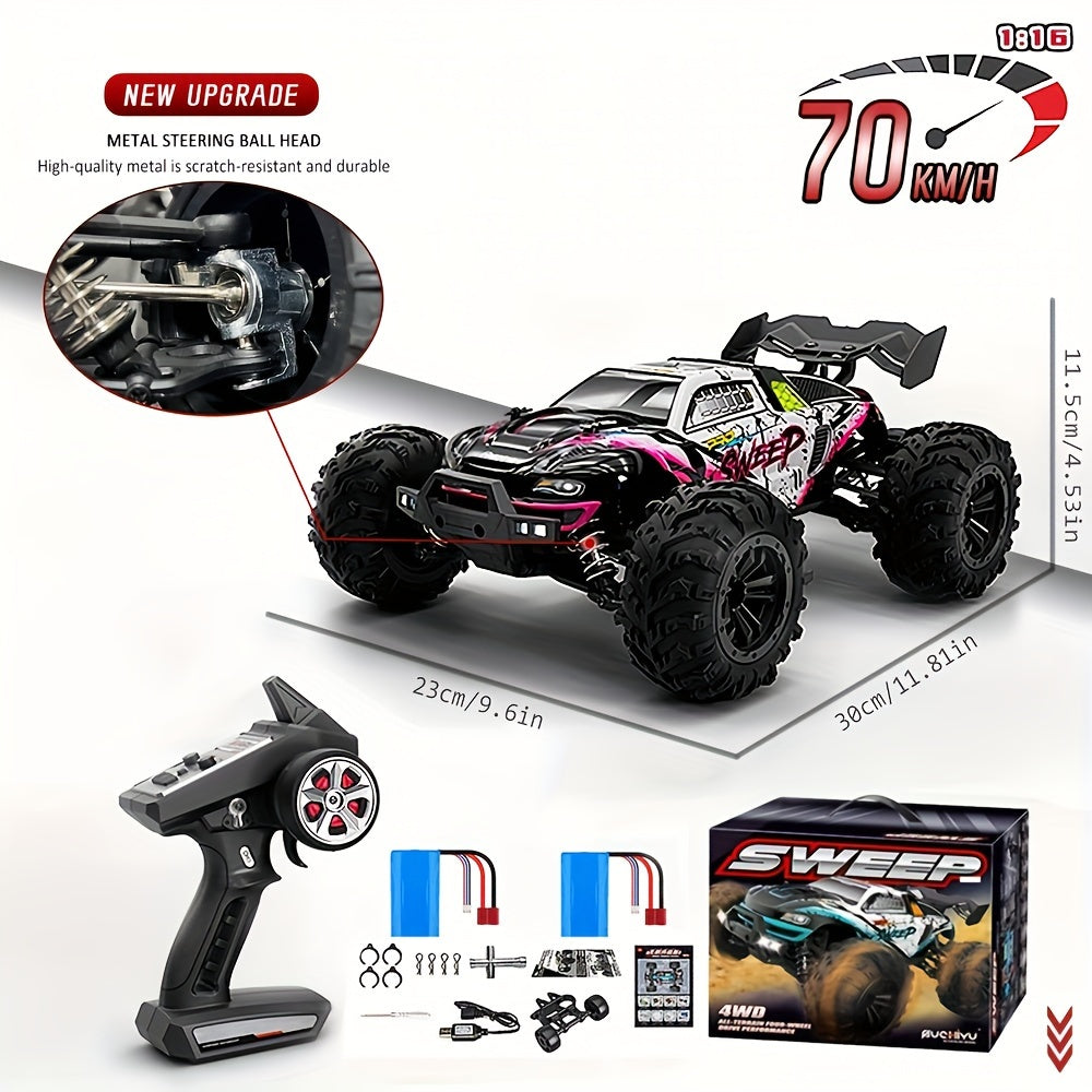 1\u002F16 4WD 70KM\u002Fh 2.4G RC Car Brushless Motor Remote Control Racing Cars 4x4 Drift Off Road Vehicle Toys for Children with 2 Batteries, Outdoor Play, Drift Racing, Rugged Look, Sporty Design, Sturdy Construction, Lightweight Car, Fast Rc Vehicle,
