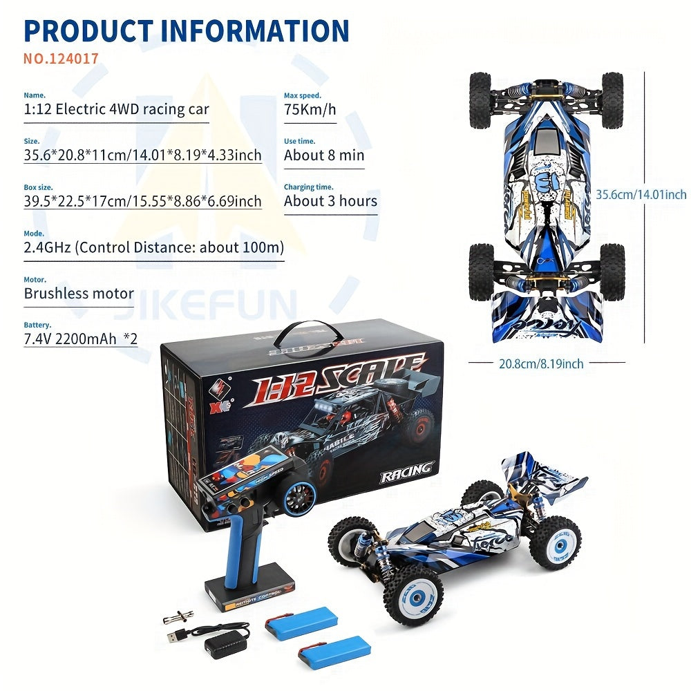 WLtoys 124017 75KM\u002FH 4WD RC Car Professional Racing Car Brushless Electric High Speed Off-Road Drift Remote Control Toys for Boys with 2 Batteries