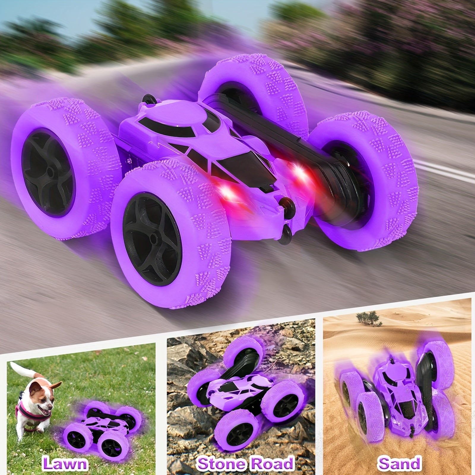 Remote Control Car Stunt RC Cars, 90 Min Playtime, 2.4Ghz Double Sided 360° Rotating RC Crawler With Headlights, 4WD Off Road Drift RC Race Car Toy For Boys And Girls Aged 6-12 Purple