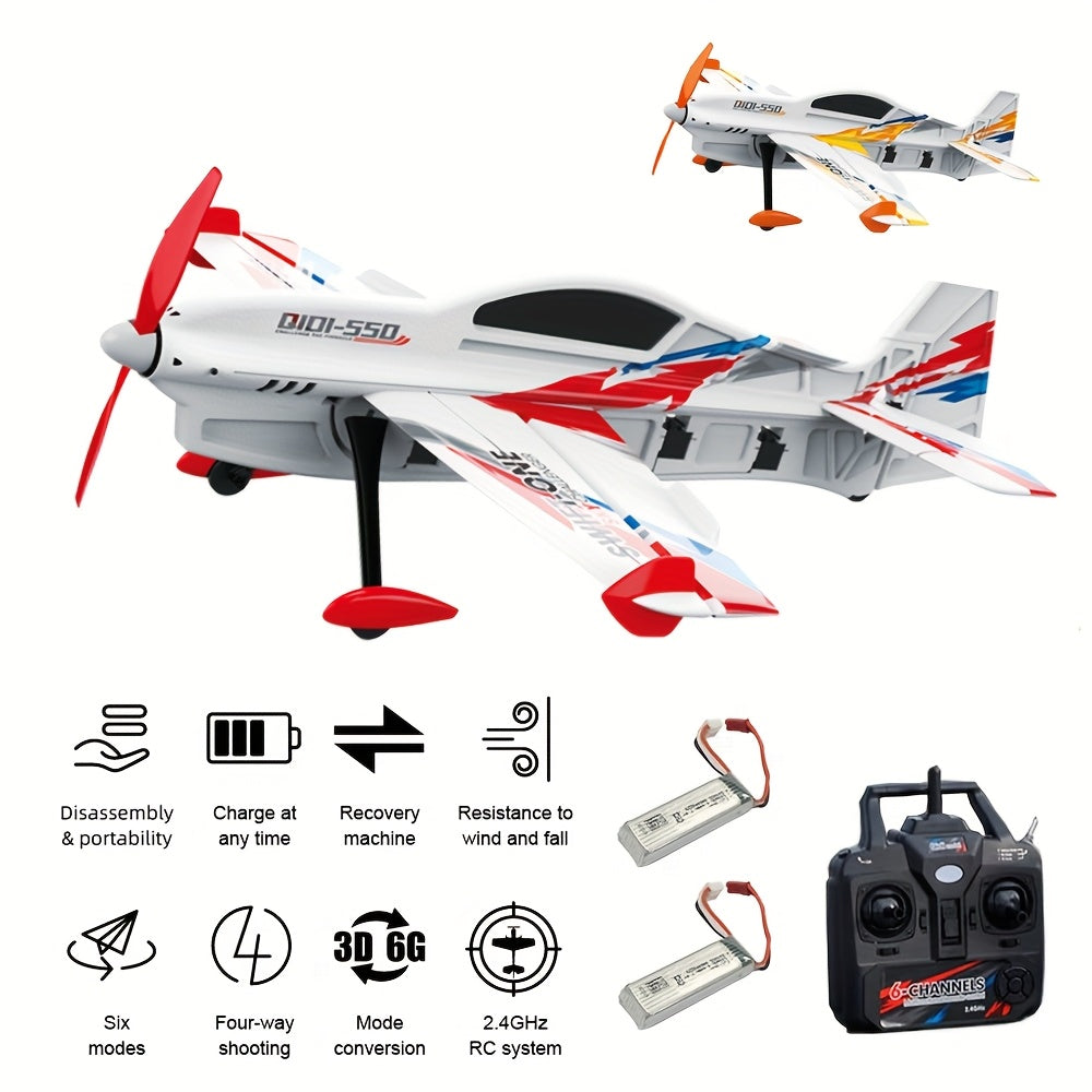6CH RC Planes Brushless Motor Remote Control Aircraft One-Key Hanging Stunt Airplane RC Glider Toys For Beginner And Experienced With Two Batteries