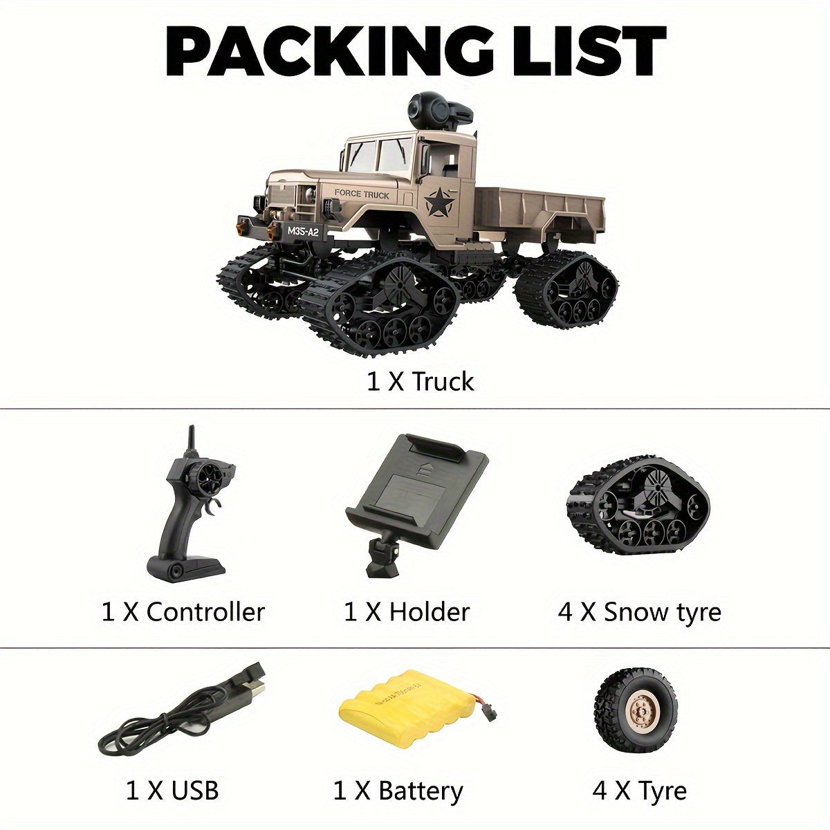 RC Hobby Toys Military Truck Off-Road Sport Cars 4WD 2.4Ghz All Terrain Vehicle with Wi-Fi HD Camera Gifts for Kids And Adults, Rc Car Racing, Rugged Design, Dynamic Styling, Lightweight Construction, Battery, Remote Control Car, Hobbyist Collectors, Outd