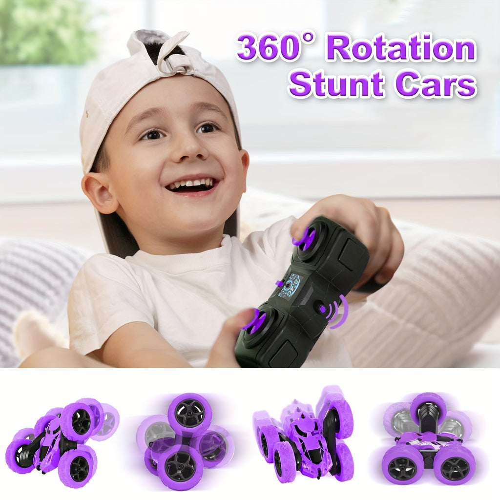 Remote Control Car Stunt RC Cars, 90 Min Playtime, 2.4Ghz Double Sided 360° Rotating RC Crawler With Headlights, 4WD Off Road Drift RC Race Car Toy For Boys And Girls Aged 6-12 Purple