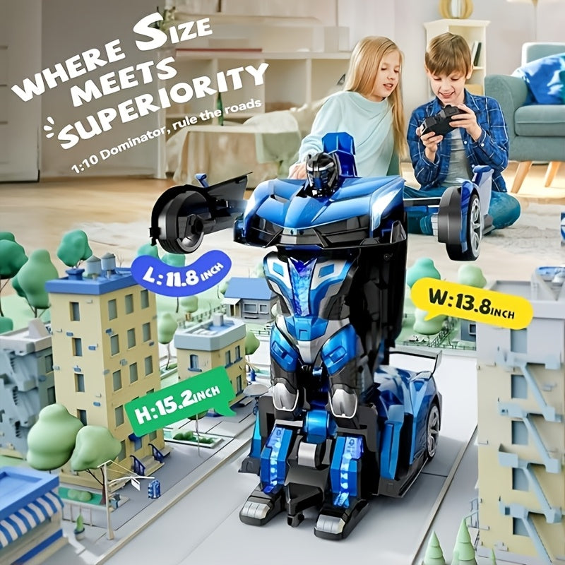 Transformer RC Car, 1:10 Super Large Size Toy Car Rechargeable Battery Can Be Used for 60 Minutes, Transforming Robot, 2.4GHz Gesture Sensing Single Button Transforming, The Perfect Toy Christmas Gift
