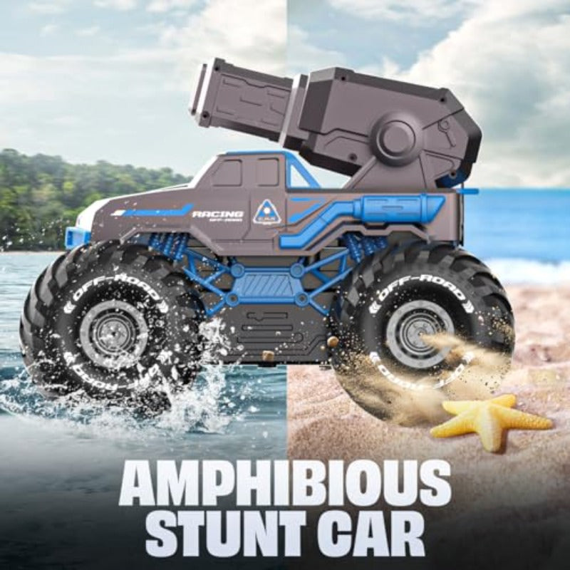 BEZGAR 1:16 Monster Truck Remote Control Car Amphibious RC OffRoad Pickup Boat with Shooting Splash 2.4GHz 4WD Waterproof Allterrian Pool Toy Vehicles Summer Gifts for Boys Girls Age 612