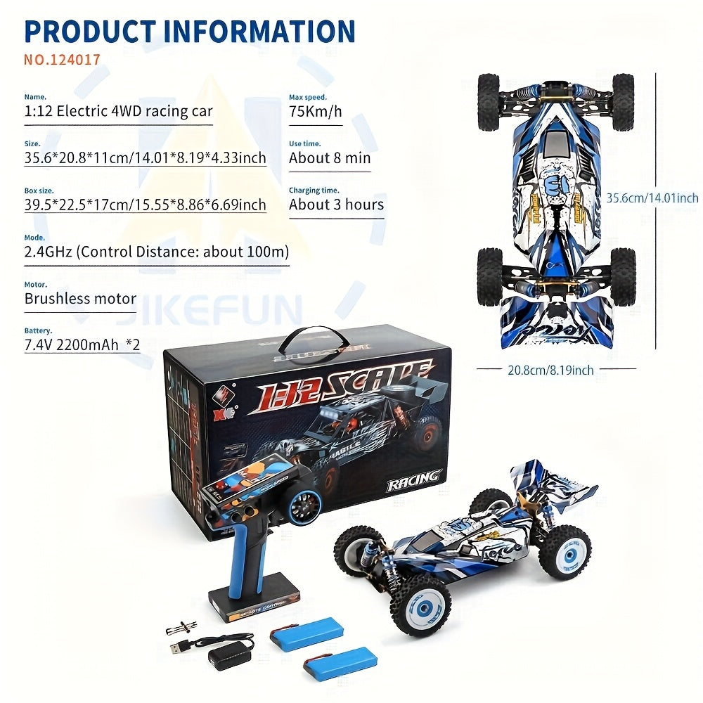 JIKEFUN 124017 75KM\u002FH 4WD RC Car Professional Racing Car Brushless Electric High Speed Off-Road Drift Remote Control Toys for Boys with 2 Batteries