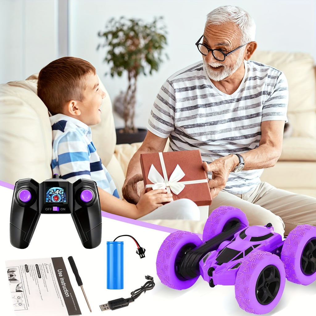Remote Control Car Stunt RC Cars, 90 Min Playtime, 2.4Ghz Double Sided 360° Rotating RC Crawler With Headlights, 4WD Off Road Drift RC Race Car Toy For Boys And Girls Aged 6-12 Purple