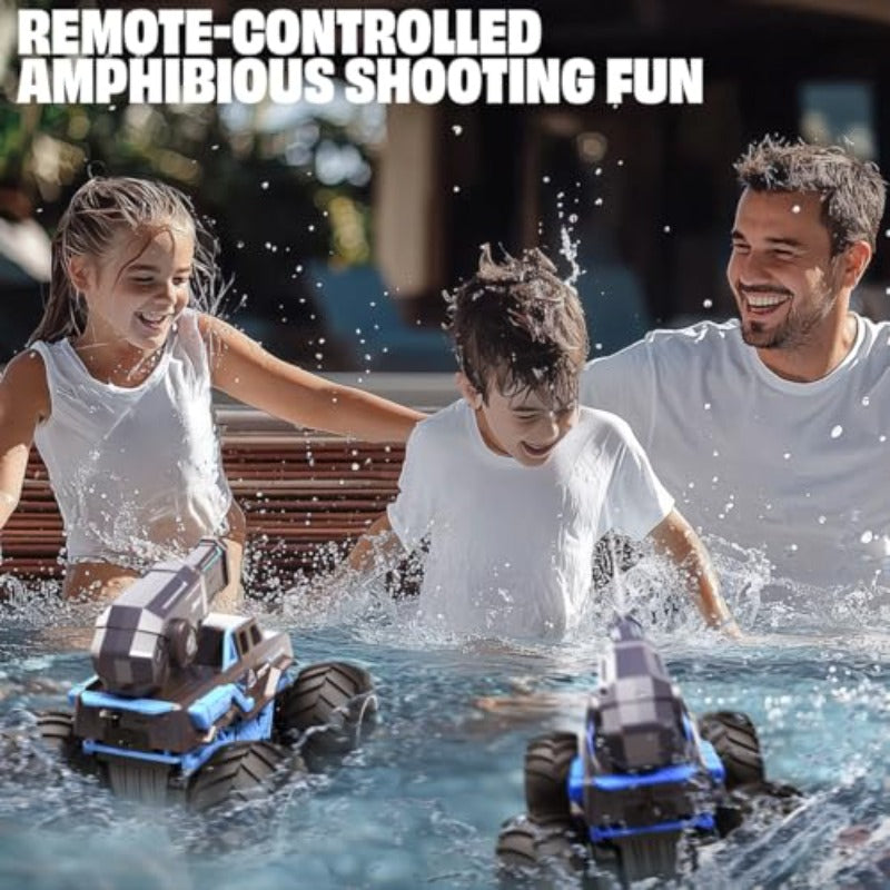 BEZGAR 1:16 Monster Truck Remote Control Car Amphibious RC OffRoad Pickup Boat with Shooting Splash 2.4GHz 4WD Waterproof Allterrian Pool Toy Vehicles Summer Gifts for Boys Girls Age 612