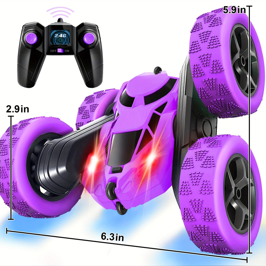 Remote Control Car Stunt RC Cars, 90 Min Playtime, 2.4Ghz Double Sided 360° Rotating RC Crawler With Headlights, 4WD Off Road Drift RC Race Car Toy For Boys And Girls Aged 6-12 Purple