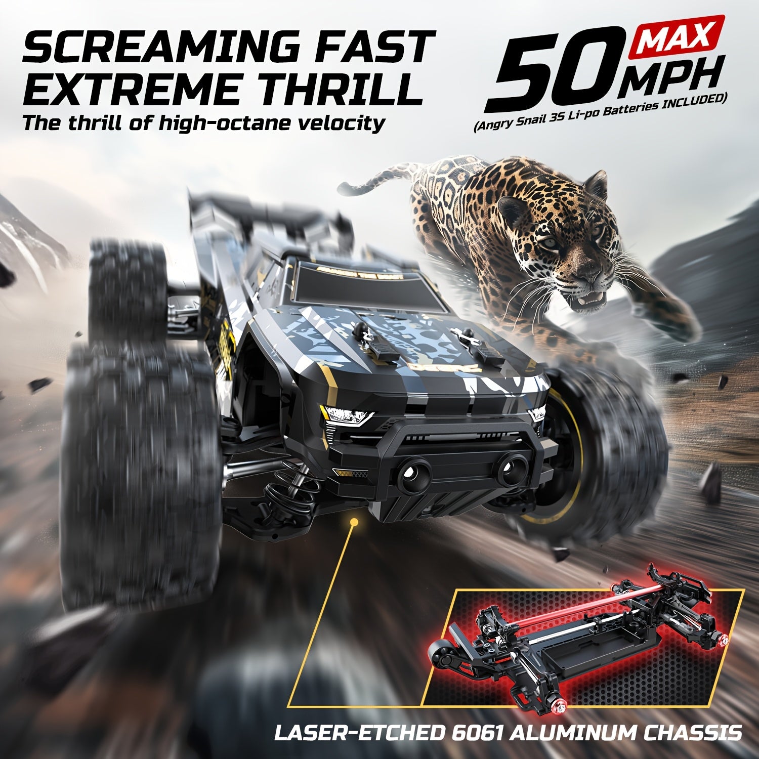 DEERC 1:14 Scale Fast Brushless RC Car for Adults & Boys - 50+ MPH High-Speed Offroad Truggy with 2 3S Lipo Batteries, 4x4 All-Terrain Remote Control Truck for Snow, Sand & Mud, Durable Metal Construction, Black, Remote Control Car, Outdoor Play, Sporty D