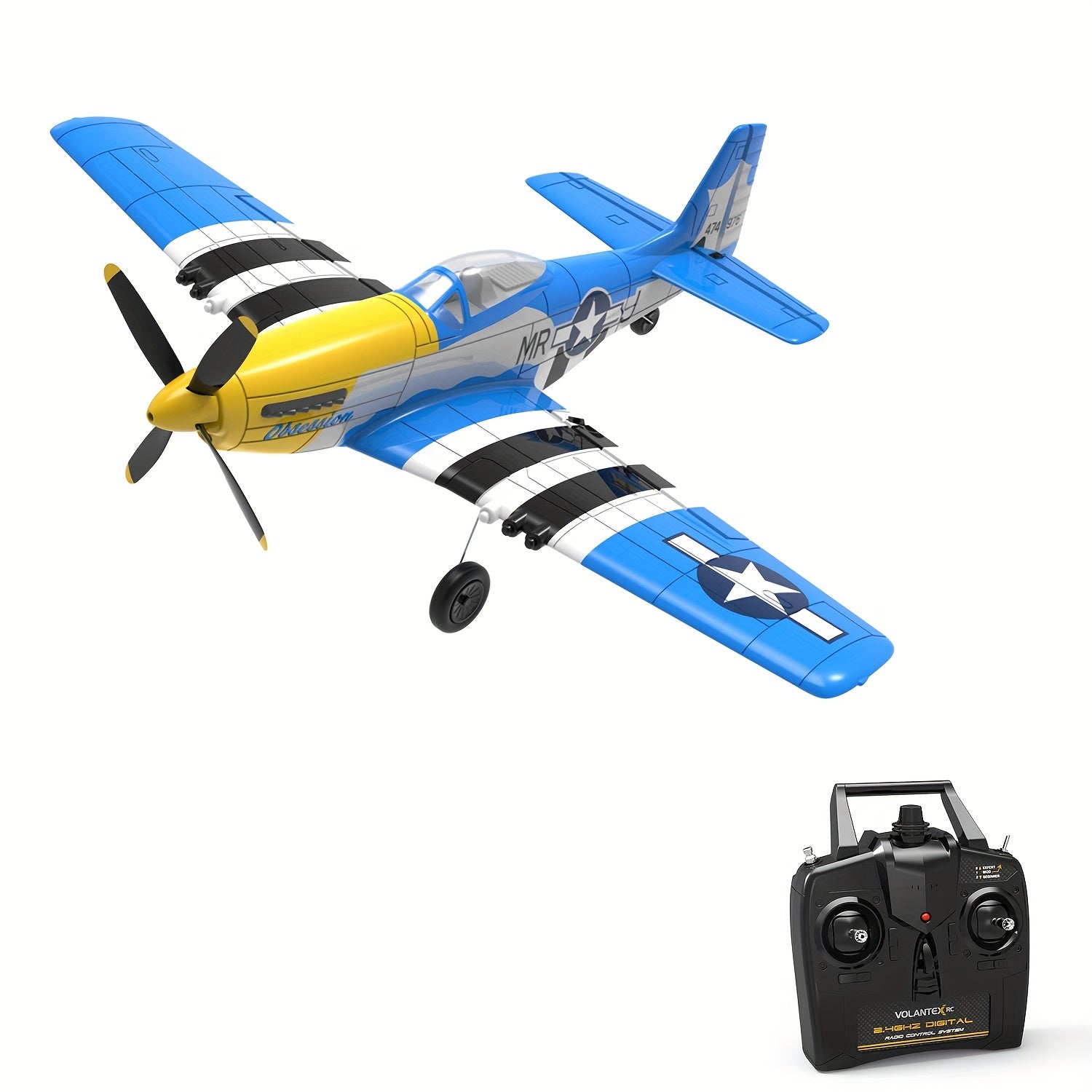 VOLANTEXRC RC Plane 2.4Ghz 4CH RC Airplane Ready to Fly P51 Mustang WWII Remote Control Plane for Beginners with Xpilot Stabilization System One Key Aerobatic (761-5 RTF)