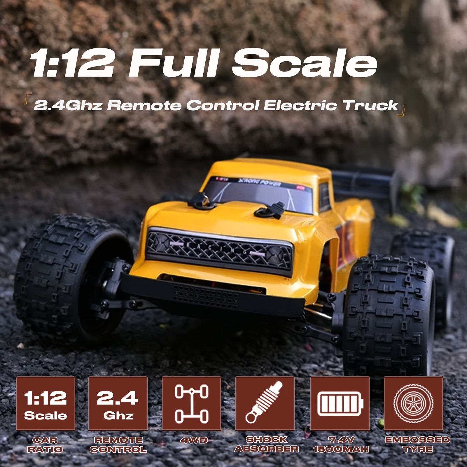 1:12 Electric 4WD All Terrain Off Road Hobby RC Car, 40KM\u002FH High Speed Climbing Truck, Aluminium Alloy Chassis, 2.4Ghz Remote Control, Supports Cars Racing Together, Birthday Christmas New Year Gift