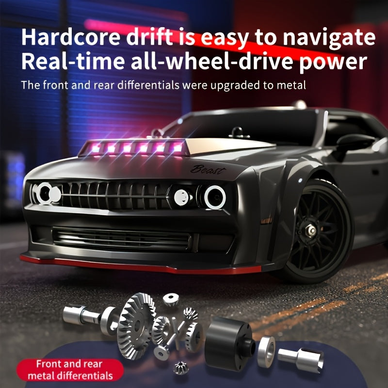 70km\u002Fh Electric 4WD Remote Control Off-Road Sports Car with Brushless Motor, Metal Upgrades & Hardcore Drift - Wi-Fi Enabled, Cool LED Lights, Durable Plastic Construction - Beginner-Friendly Gift for Men (Black), Remote Control Car, Aggressive Desig