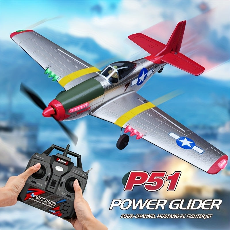 JIKEFUN-BM26 P51 Mustang RC Plane 4 Channel Remote Control Airplane Fighter RTF With 6-Axis Gyro 3D Modes Lighting Aerobatics 2.4GHz Radio Controlled Aircraft For Beginners