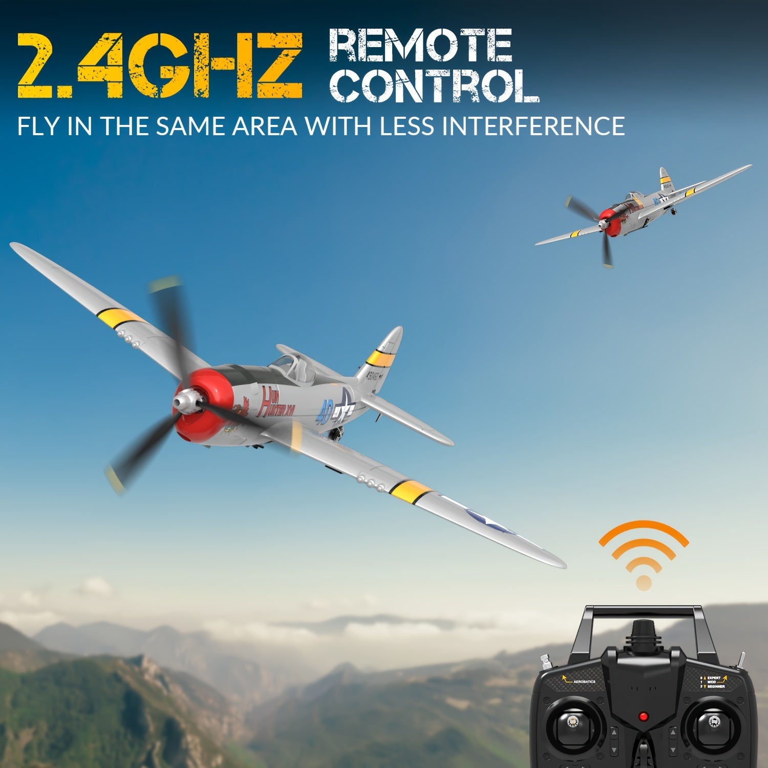 Volantex RC Airplane P40 Fighter Warhawk & P47 Thunderbolt 2.4GHz 4CH EPP 6-Axis Gyro 400mm Wingspan One Key U-Turn Aerobatic with 2 batteries Remote Control Plane for Beginners