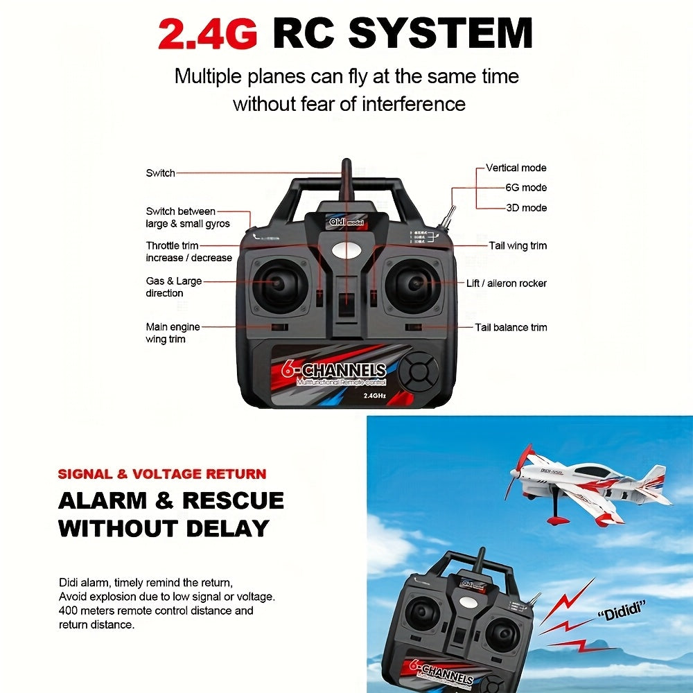 JIKEFUN-QIDI 550 6CH RC Planes Brushless Motor Remote Control Aircraft One-Key Hanging Stunt Airplane RC Glider Toys for Beginner And Experienced with Two Batteries