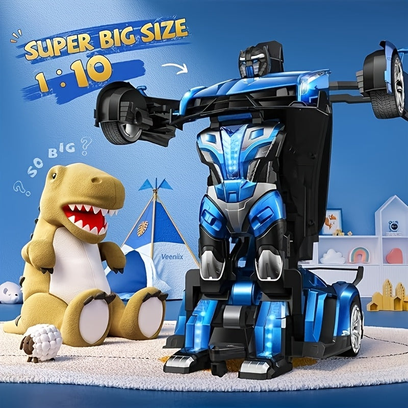 Transformer RC Car, 1:10 Super Large Size Toy Car Rechargeable Battery Can Be Used for 60 Minutes, Transforming Robot, 2.4GHz Gesture Sensing Single Button Transforming, The Perfect Toy Christmas Gift