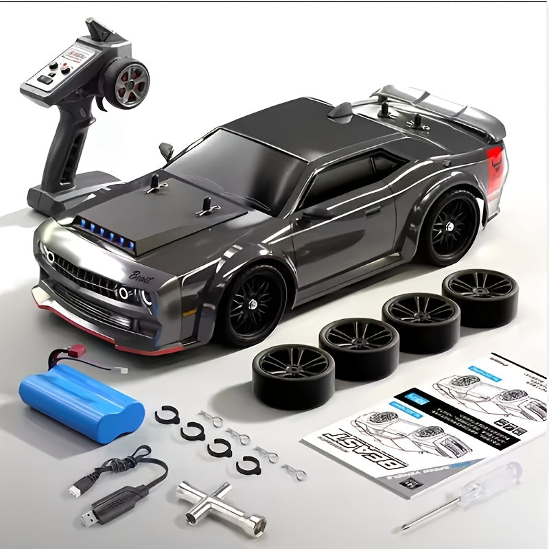 70km\u002Fh Electric 4WD Remote Control Off-Road Sports Car with Brushless Motor, Metal Upgrades & Hardcore Drift - Wi-Fi Enabled, Cool LED Lights, Durable Plastic Construction - Beginner-Friendly Gift for Men (Black), Remote Control Car, Aggressive Desig