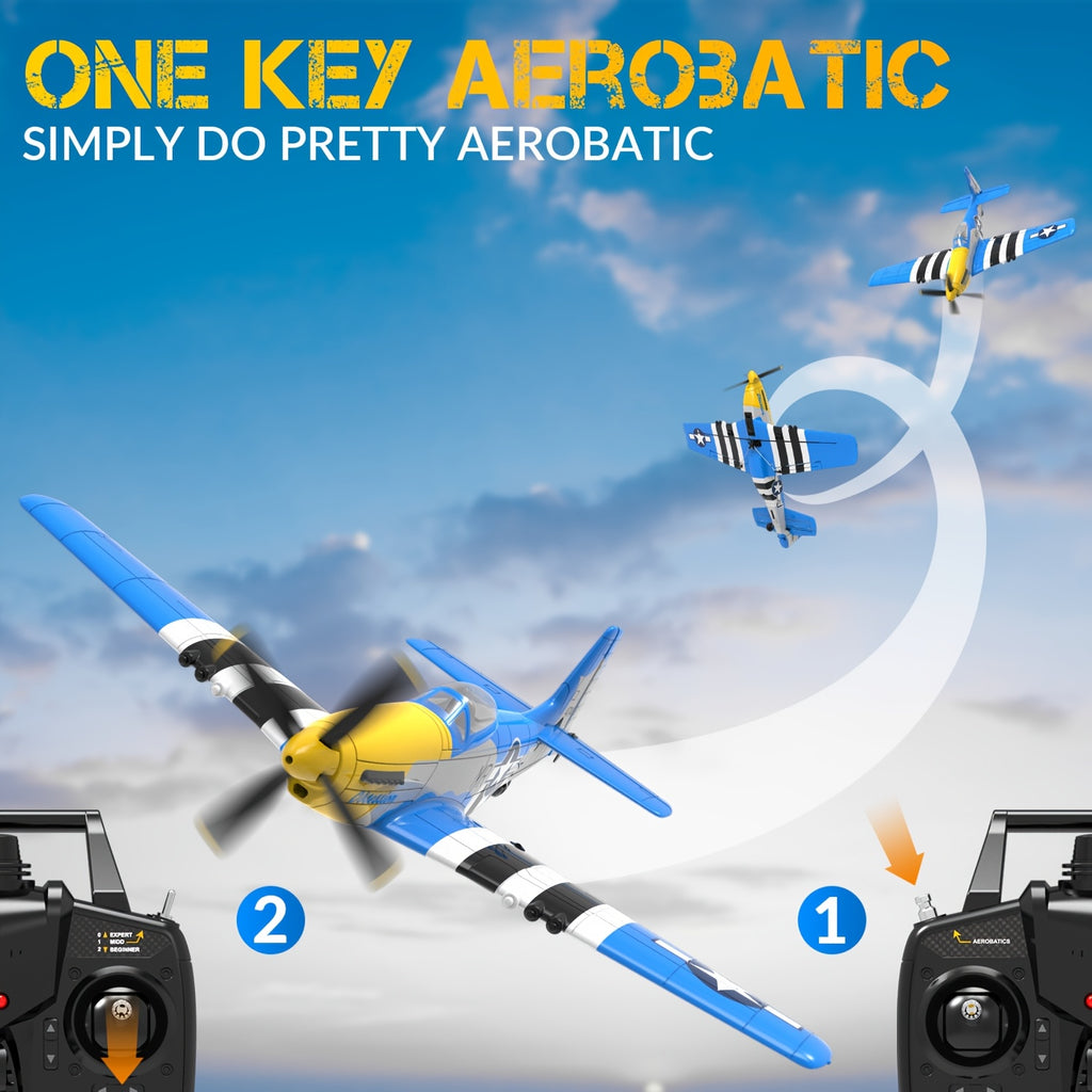VOLANTEXRC RC Plane 4 Channel P51D Mustang Remote Control Airplane Fighter RTF With 6-Axis Gyro 3 Modes Easy To Fly 2.4GHz Radio Controlled Aircraft For Beginners, Boys & Adults (Blue)