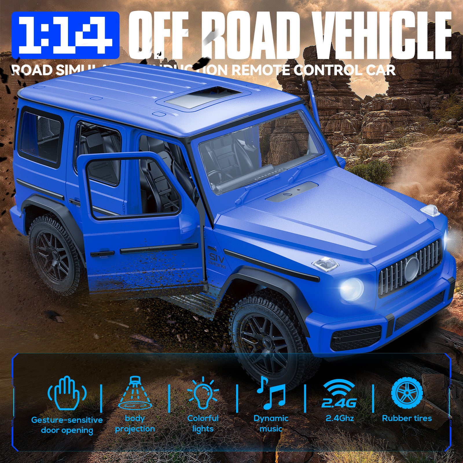 Big Remote-controlled Car Off-road Vehicle Gesture Sensing RC Cars electric Door Opening with LED lights Children's Toy RC Car Oversized 6-12 Year Old Boy Birthday Gift