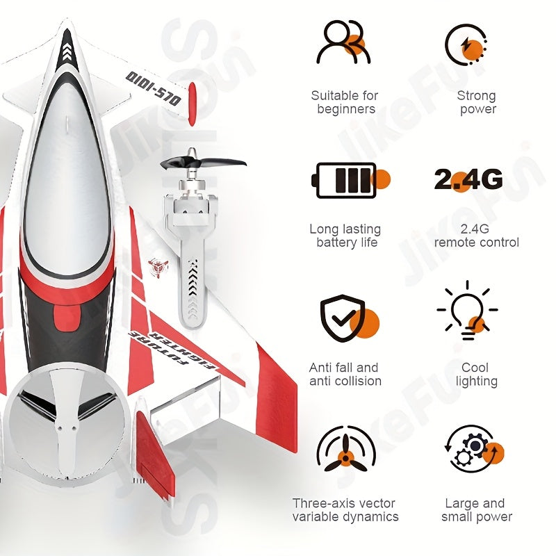 JIKEFUN QIDI570 2.4GHz 8CH Brushless RC Airplane - 3D\u002F6G Mode Fixed Wing Electric Glider With LED Lights, Remote Control Stunt Plane For Adults (Gift Ready)